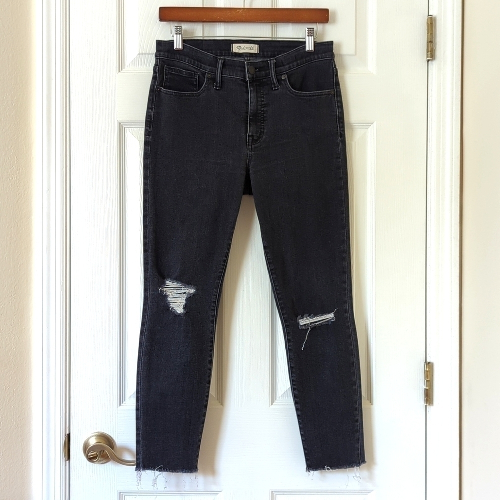 Madewell Classic 9" High Rise Distressed Ankle Cropped Skinny Jeans Black 29